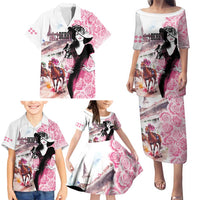Kentucky Horse Racing Family Matching Puletasi and Hawaiian Shirt Derby Day - Pink Out Party