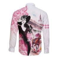 Kentucky Horse Racing Long Sleeve Button Shirt Derby Day - Pink Out Party