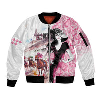 Kentucky Horse Racing Sleeve Zip Bomber Jacket Derby Day - Pink Out Party
