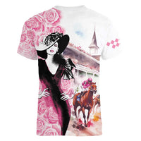 Kentucky Horse Racing Women V-Neck T-Shirt Derby Day - Pink Out Party