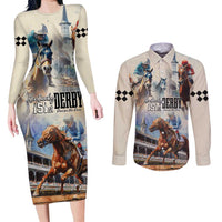 Kentucky Horse Racing Couples Matching Long Sleeve Bodycon Dress and Long Sleeve Button Shirt For The Roses