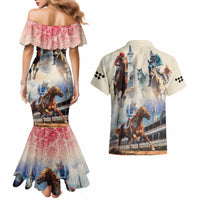 Kentucky Horse Racing Couples Matching Mermaid Dress and Hawaiian Shirt For The Roses
