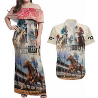 Kentucky Horse Racing Couples Matching Off Shoulder Maxi Dress and Hawaiian Shirt For The Roses