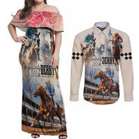 Kentucky Horse Racing Couples Matching Off Shoulder Maxi Dress and Long Sleeve Button Shirt For The Roses