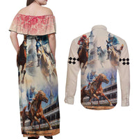 Kentucky Horse Racing Couples Matching Off Shoulder Maxi Dress and Long Sleeve Button Shirt For The Roses