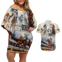 Kentucky Horse Racing Couples Matching Off Shoulder Short Dress and Hawaiian Shirt For The Roses