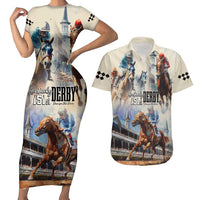 Kentucky Horse Racing Couples Matching Short Sleeve Bodycon Dress and Hawaiian Shirt For The Roses