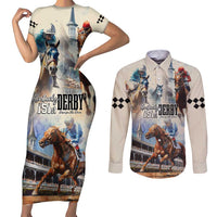 Kentucky Horse Racing Couples Matching Short Sleeve Bodycon Dress and Long Sleeve Button Shirt For The Roses