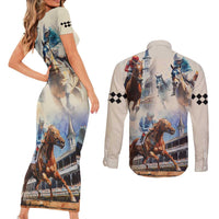 Kentucky Horse Racing Couples Matching Short Sleeve Bodycon Dress and Long Sleeve Button Shirt For The Roses