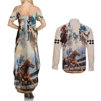Kentucky Horse Racing Couples Matching Summer Maxi Dress and Long Sleeve Button Shirt For The Roses