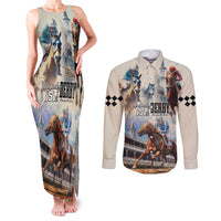 Kentucky Horse Racing Couples Matching Tank Maxi Dress and Long Sleeve Button Shirt For The Roses