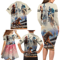 Kentucky Horse Racing Family Matching Long Sleeve Bodycon Dress and Hawaiian Shirt For The Roses