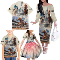 Kentucky Horse Racing Family Matching Off The Shoulder Long Sleeve Dress and Hawaiian Shirt For The Roses