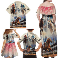 Kentucky Horse Racing Family Matching Off Shoulder Maxi Dress and Hawaiian Shirt For The Roses