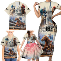 Kentucky Horse Racing Family Matching Short Sleeve Bodycon Dress and Hawaiian Shirt For The Roses