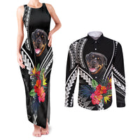 Personalised Polynesian Dog Couples Matching Tank Maxi Dress and Long Sleeve Button Shirts Rottweiler With Polynesia Pattern Curve Style LT7 - Wonder Print Shop