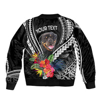 Black zip-up bomber jacket with Rottweiler head graphic, floral centerpiece, 'Your Text'