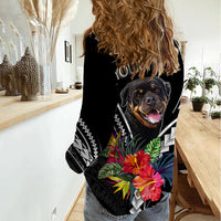 Personalised Polynesian Dog Women Casual Shirt Rottweiler With Polynesia Pattern Curve Style - Wonder Print Shop
