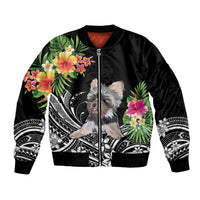 Personalised Polynesian Bomber Jacket With Yorkshire Terrier Floral Style LT7 - Wonder Print Shop