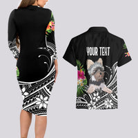 Personalised Polynesian Couples Matching Long Sleeve Bodycon Dress and Hawaiian Shirt With Yorkshire Terrier Floral Style LT7 - Wonder Print Shop