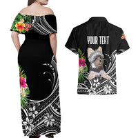 Personalised Polynesian Couples Matching Off Shoulder Maxi Dress and Hawaiian Shirt With Yorkshire Terrier Floral Style LT7 - Wonder Print Shop