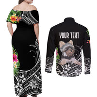 Personalised Polynesian Couples Matching Off Shoulder Maxi Dress and Long Sleeve Button Shirts With Yorkshire Terrier Floral Style LT7 - Wonder Print Shop