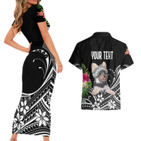 Personalised Polynesian Couples Matching Short Sleeve Bodycon Dress and Hawaiian Shirt With Yorkshire Terrier Floral Style LT7 - Wonder Print Shop