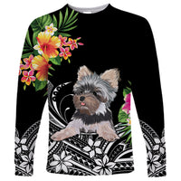 Personalised Polynesian Long Sleeve Shirt With Yorkshire Terrier Floral Style - Wonder Print Shop
