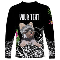 Personalised Polynesian Long Sleeve Shirt With Yorkshire Terrier Floral Style - Wonder Print Shop