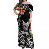 Personalised Polynesian Off Shoulder Maxi Dress With Yorkshire Terrier Floral Style - Wonder Print Shop