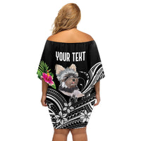 Personalised Polynesian Off Shoulder Short Dress With Yorkshire Terrier Floral Style - Wonder Print Shop