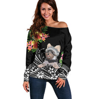 Personalised Polynesian Off Shoulder Sweater With Yorkshire Terrier Floral Style - Wonder Print Shop