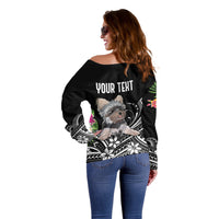 Personalised Polynesian Off Shoulder Sweater With Yorkshire Terrier Floral Style - Wonder Print Shop