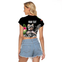 Personalised Polynesian Raglan Cropped T Shirt With Yorkshire Terrier Floral Style - Wonder Print Shop