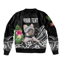 Personalised Polynesian Sleeve Zip Bomber Jacket With Yorkshire Terrier Floral Style - Wonder Print Shop