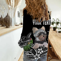 Personalised Polynesian Women Casual Shirt With Yorkshire Terrier Floral Style - Wonder Print Shop