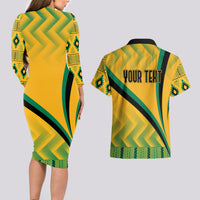 Personalised Jamaica Couples Matching Long Sleeve Bodycon Dress and Hawaiian Shirt Kente Pattern Basic - Yellow LT7 - Wonder Print Shop