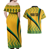 Personalised Jamaica Couples Matching Off Shoulder Maxi Dress and Hawaiian Shirt Kente Pattern Basic - Yellow LT7 - Wonder Print Shop