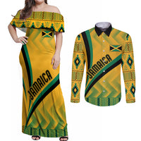 Personalised Jamaica Couples Matching Off Shoulder Maxi Dress and Long Sleeve Button Shirts Kente Pattern Basic - Yellow LT7 - Wonder Print Shop