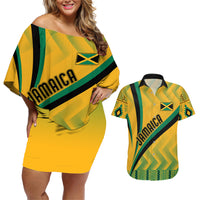 Personalised Jamaica Couples Matching Off Shoulder Short Dress and Hawaiian Shirt Kente Pattern Basic - Yellow LT7 - Wonder Print Shop