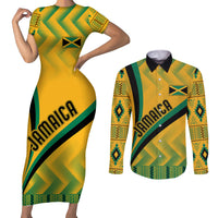 Personalised Jamaica Couples Matching Short Sleeve Bodycon Dress and Long Sleeve Button Shirts Kente Pattern Basic - Yellow LT7 - Wonder Print Shop