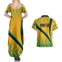 Yellow kente maxi dress and matching Hawaiian shirt with YOUR TEXT on back