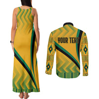 Personalised Jamaica Couples Matching Tank Maxi Dress and Long Sleeve Button Shirts Kente Pattern Basic - Yellow LT7 - Wonder Print Shop