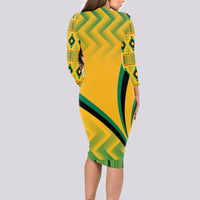 Jamaica Long Sleeve Bodycon Dress Kente Pattern Basic - Yellow - Wonder Print Shop