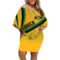 Jamaica Off Shoulder Short Dress Kente Pattern Basic - Yellow - Wonder Print Shop