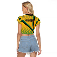 Green and yellow cropped raglan T-shirt with Kente pattern and YOUR TEXT on back