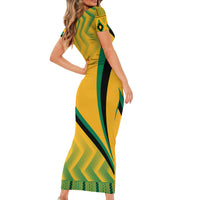 Jamaica Short Sleeve Bodycon Dress Kente Pattern Basic - Yellow - Wonder Print Shop