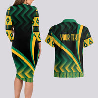 Personalised Jamaica Couples Matching Long Sleeve Bodycon Dress and Hawaiian Shirt Kente Pattern Basic - Black LT7 - Wonder Print Shop