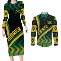 Personalised Jamaica Couples Matching Long Sleeve Bodycon Dress and Long Sleeve Button Shirts Kente Pattern Basic - Black LT7 - Wonder Print Shop