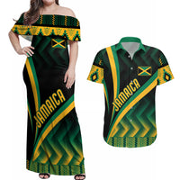 Personalised Jamaica Couples Matching Off Shoulder Maxi Dress and Hawaiian Shirt Kente Pattern Basic - Black LT7 - Wonder Print Shop